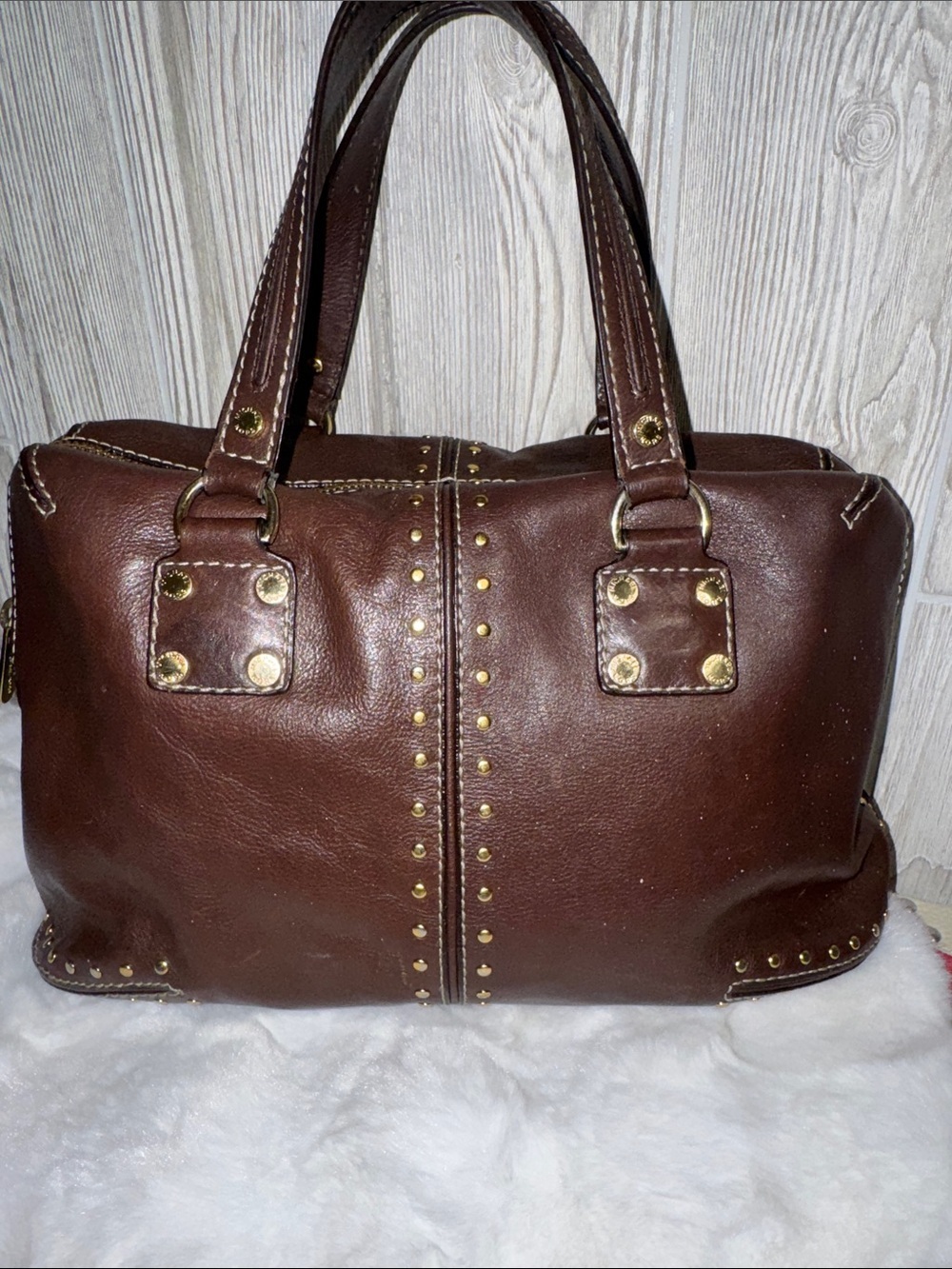 Vintage- Astor Studded Michael Kors Brown Leather Satchel